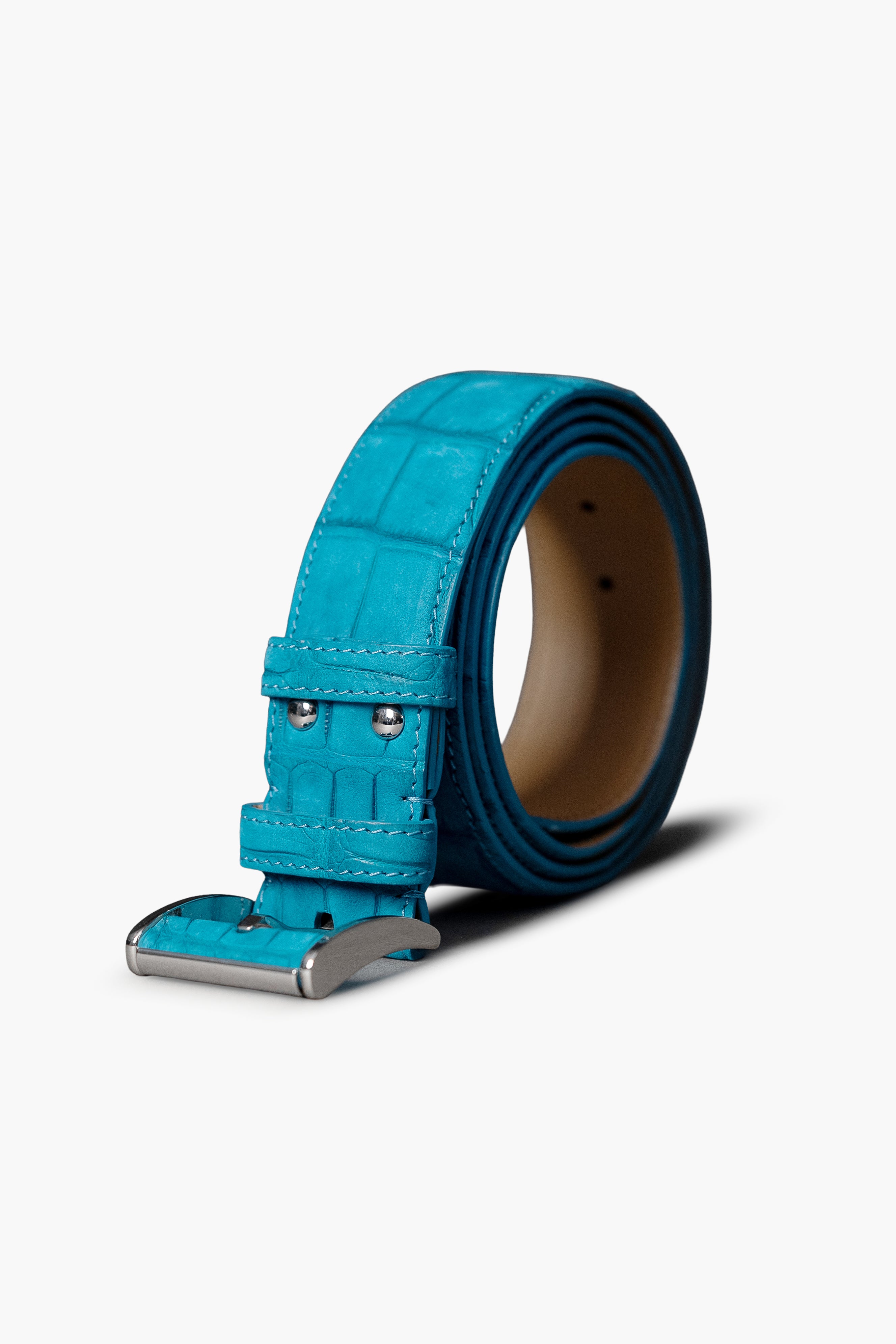 Turquoise Nubuck Crocodile Belt