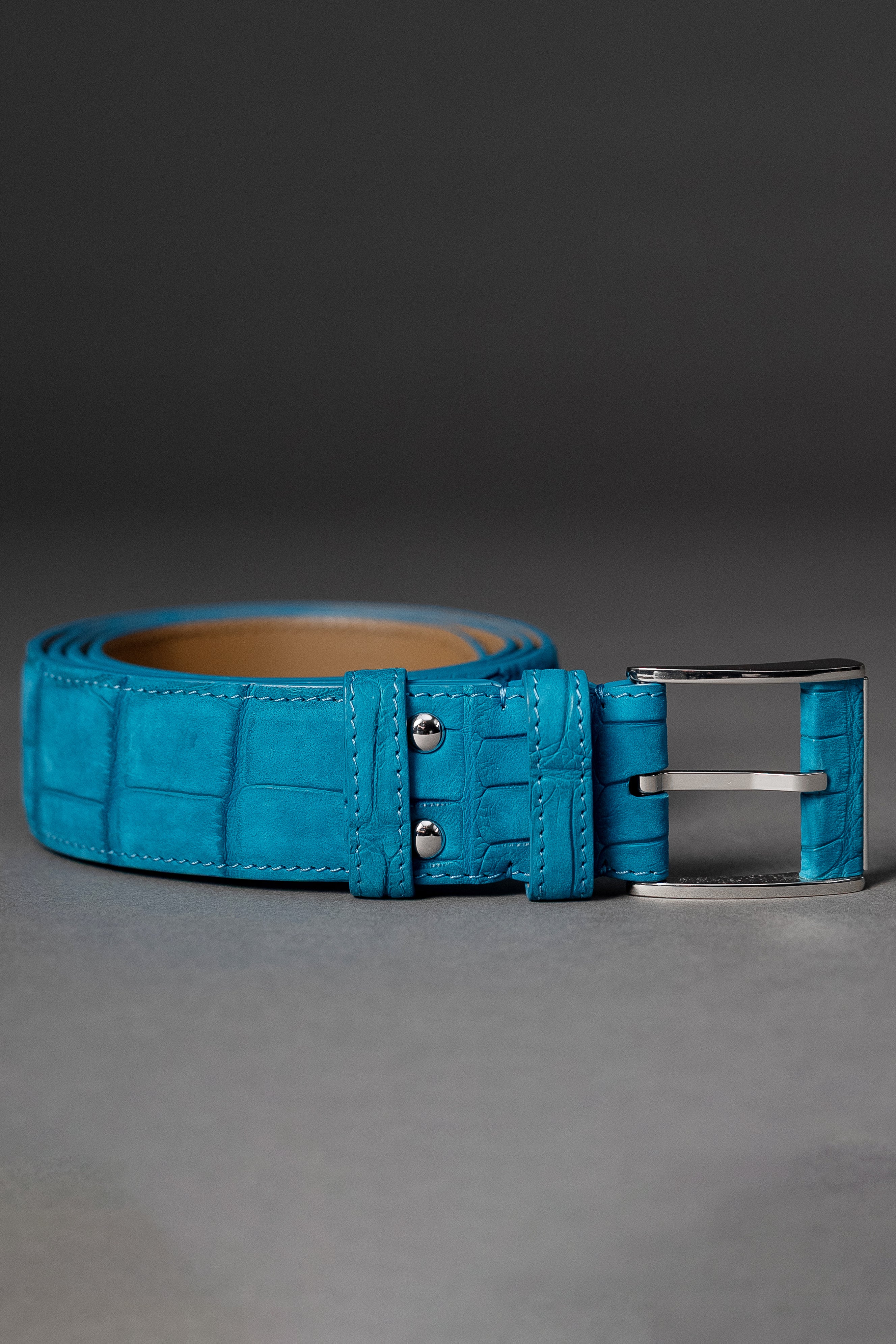 Turquoise Nubuck Crocodile Belt