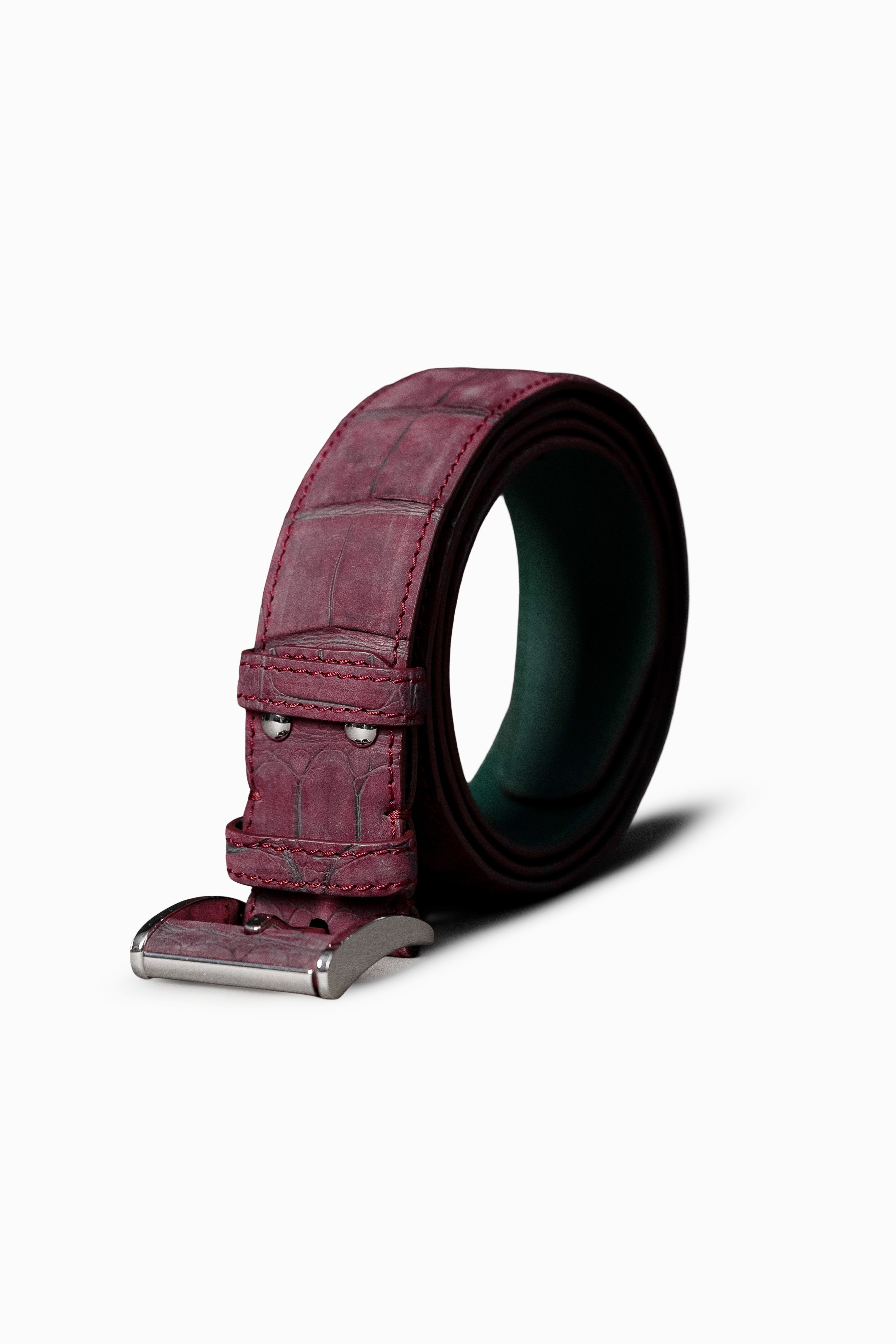 Burgundy Nubuck Crocodile Belt