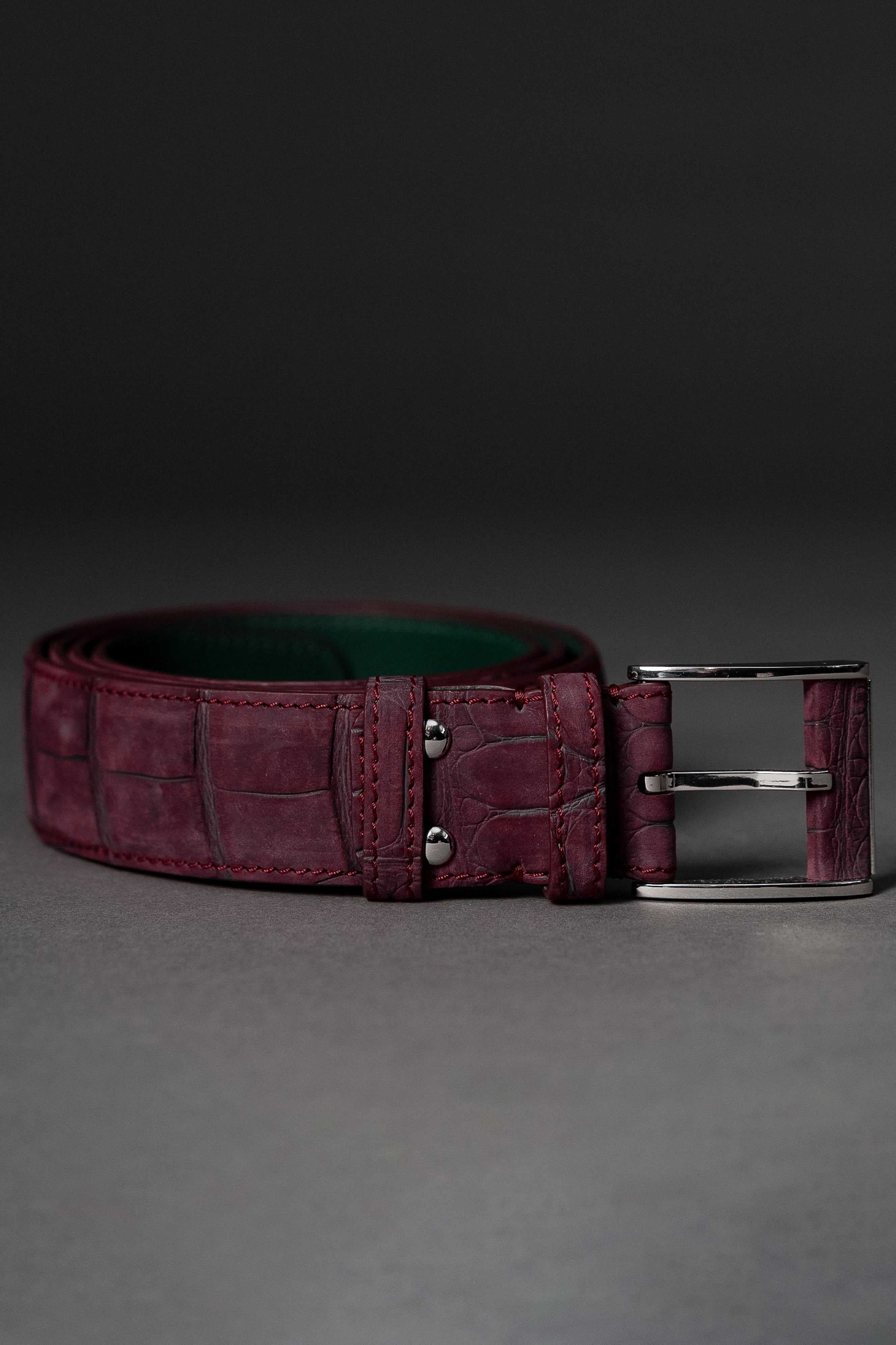 Burgundy Nubuck Crocodile Belt