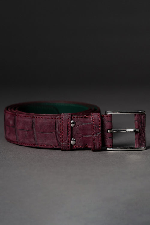 Burgundy Nubuck Crocodile Belt