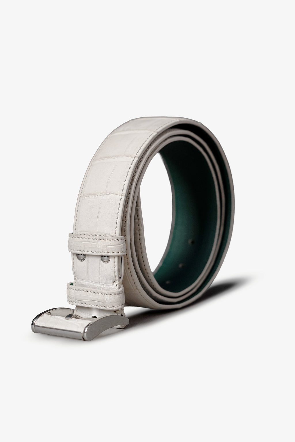 White Nubuck Crocodile Belt
