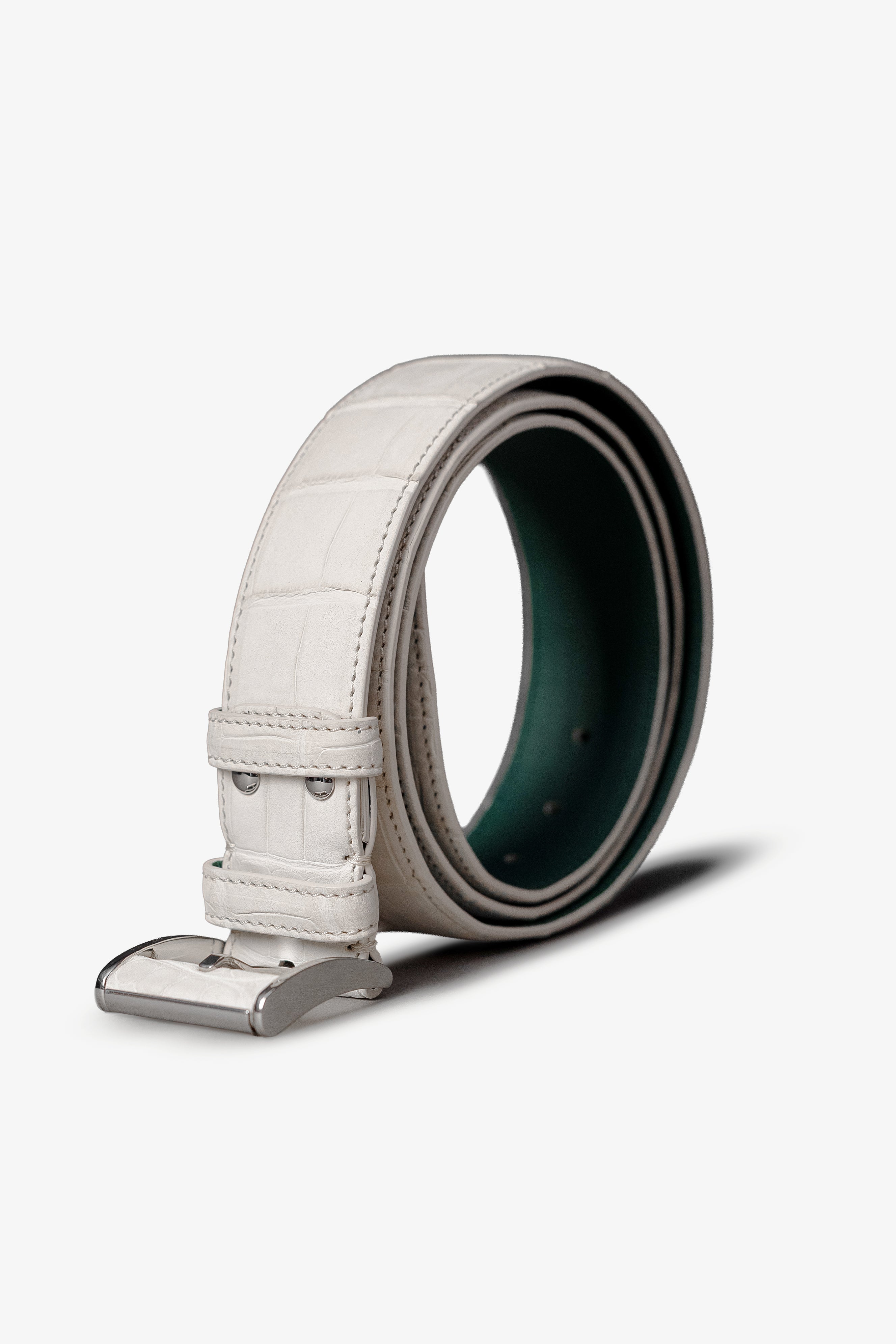 White Nubuck Crocodile Belt