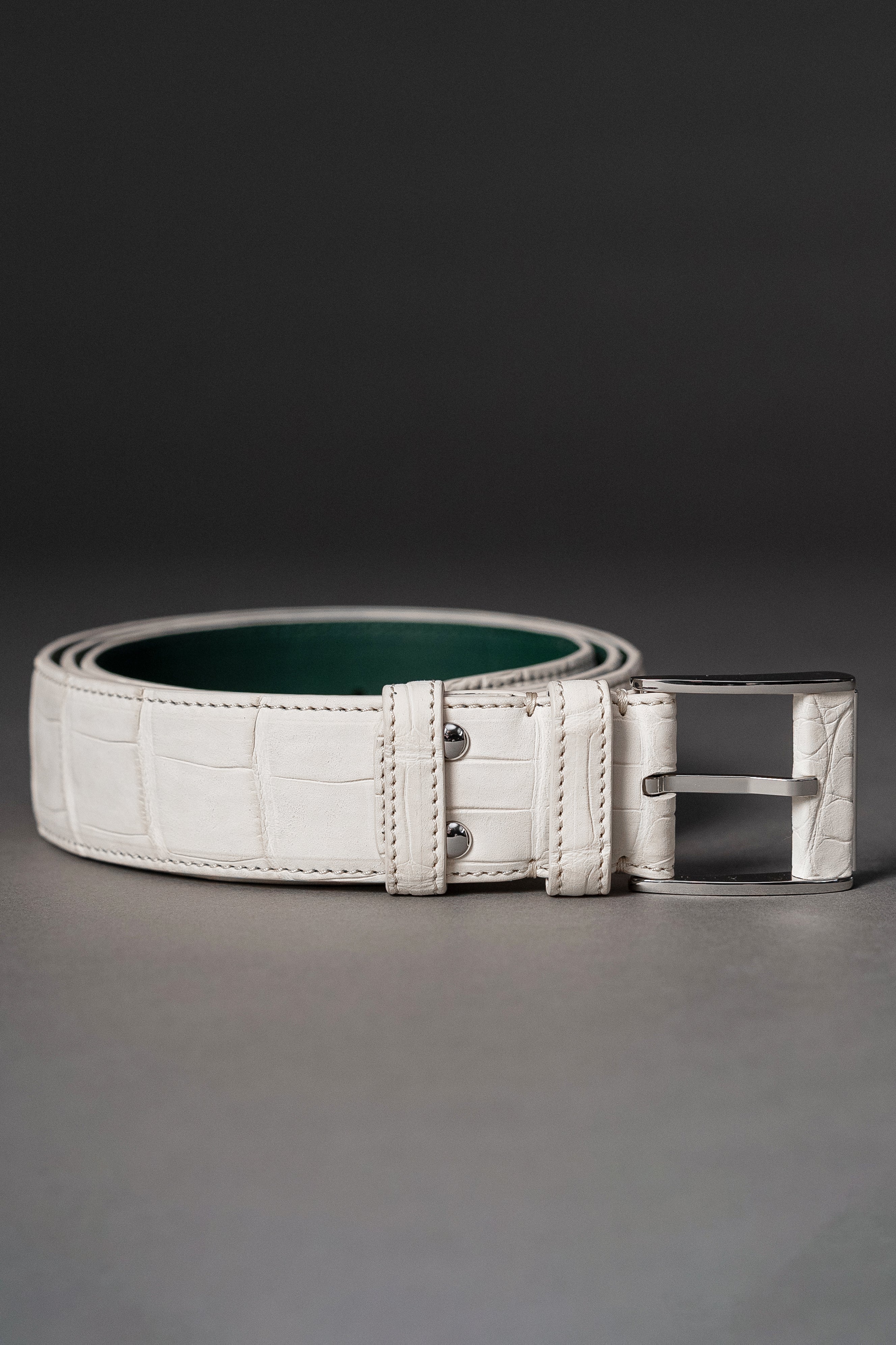 White Nubuck Crocodile Belt