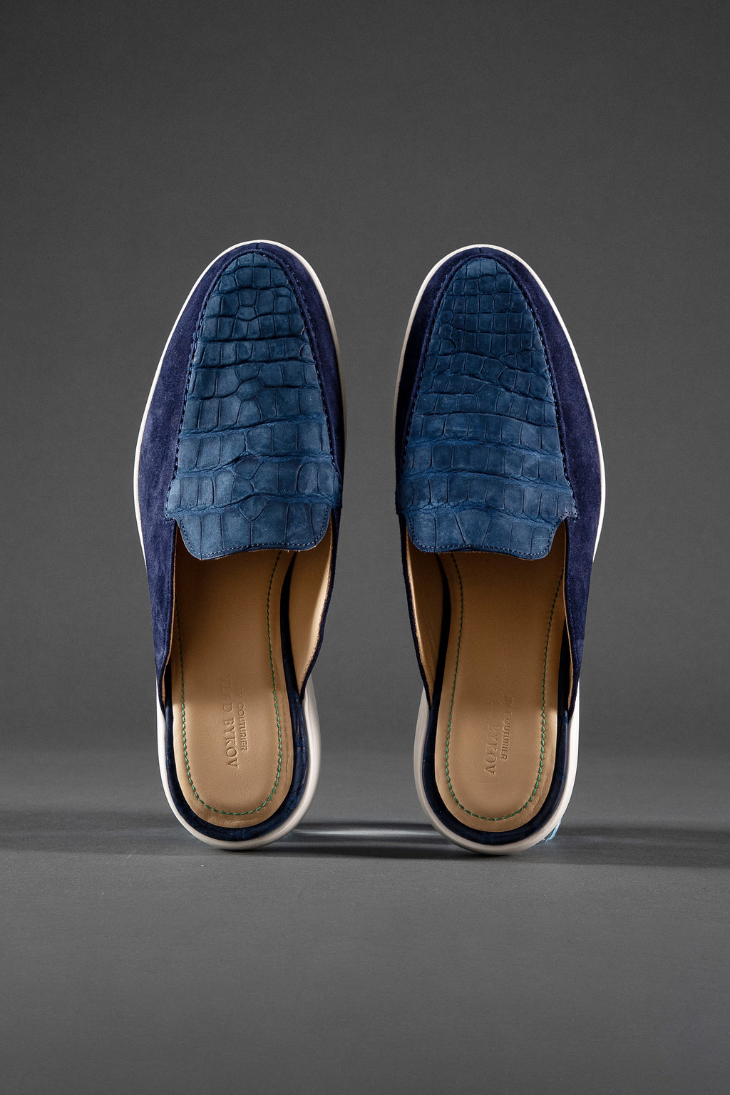 Combined Mules: Nubuck Crocodile and Italian Suede