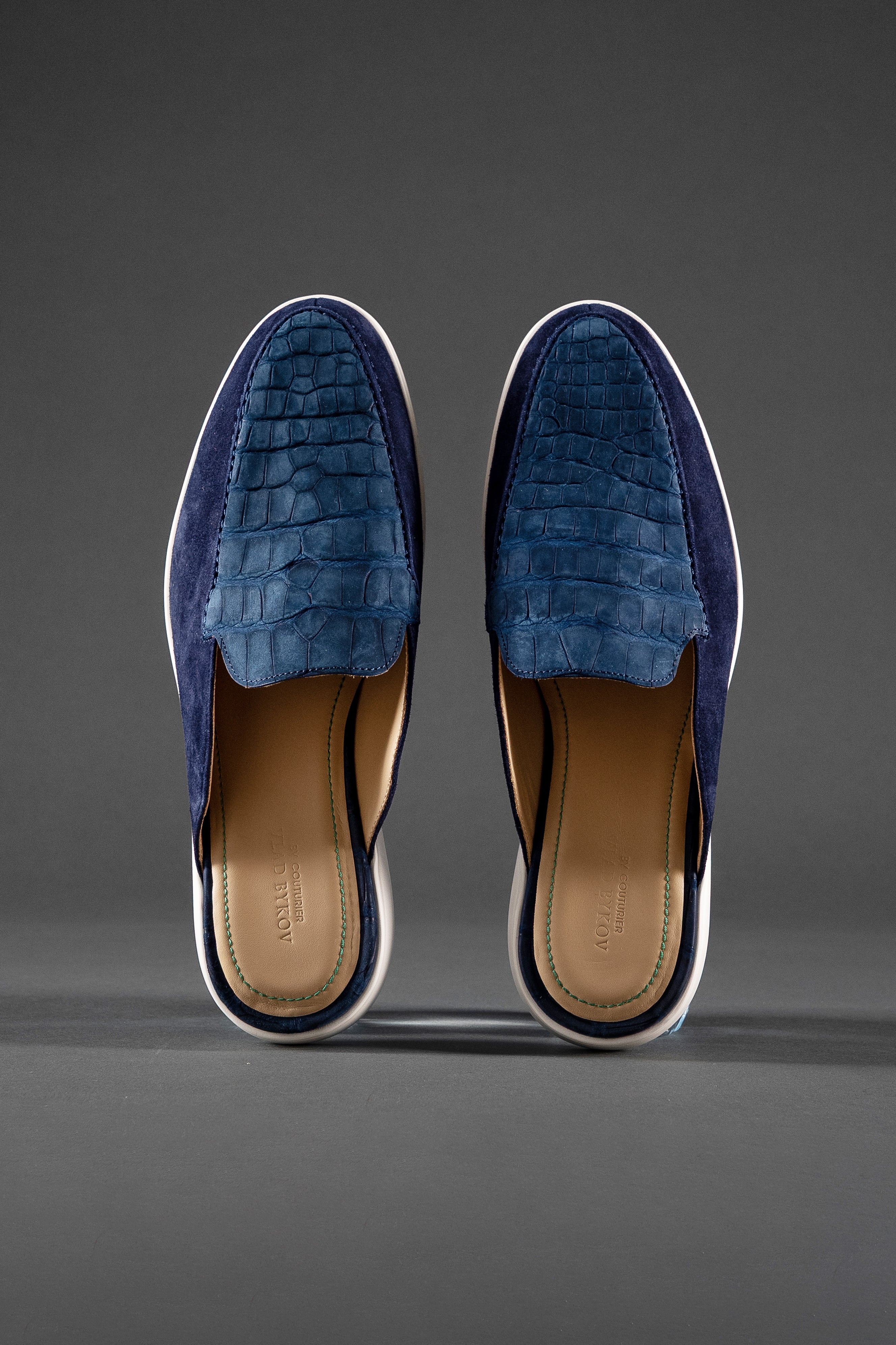 Combined Mules: Nubuck Crocodile and Italian Suede