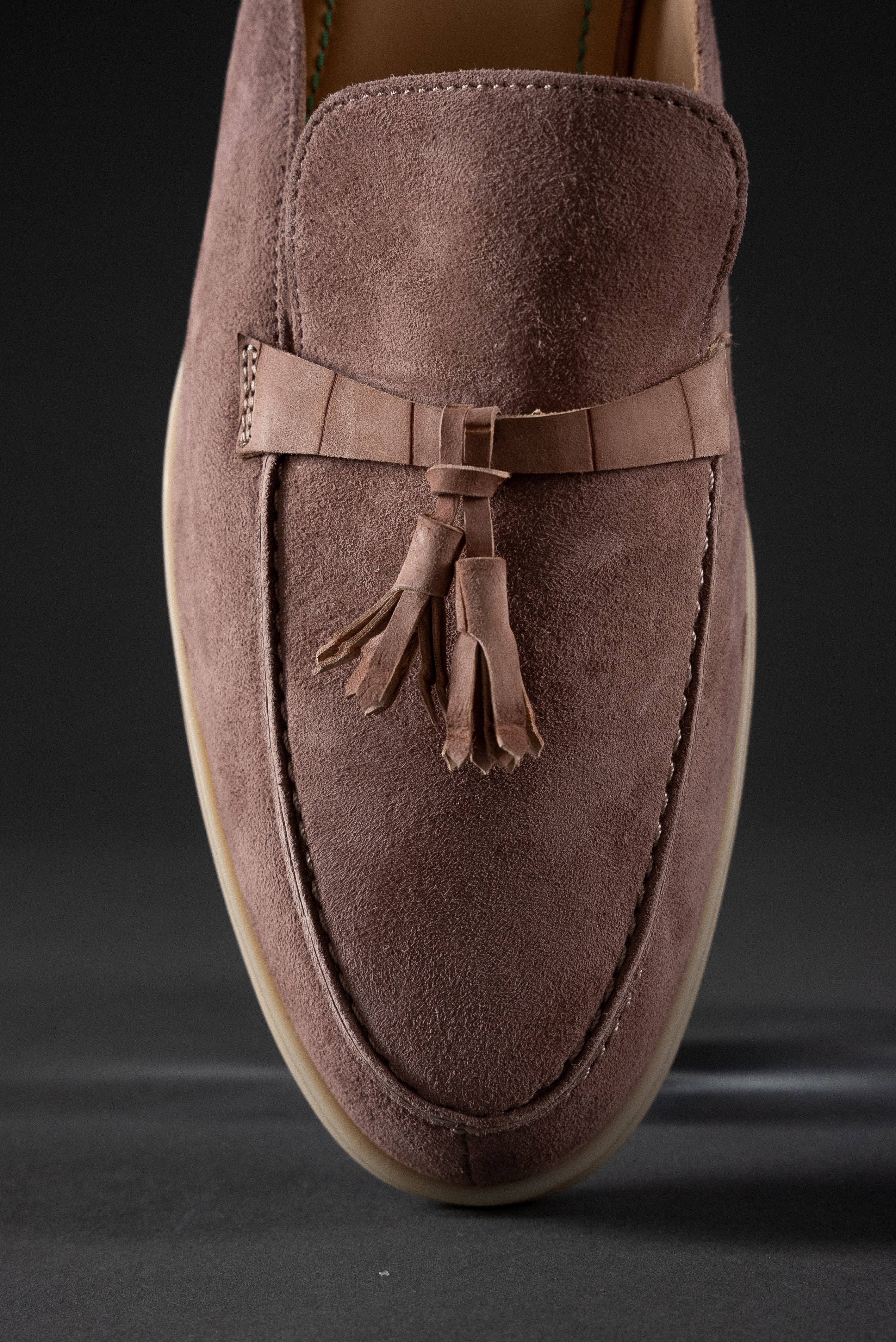Mules in Soft Italian Suede with Nubuck Crocodile Tassels